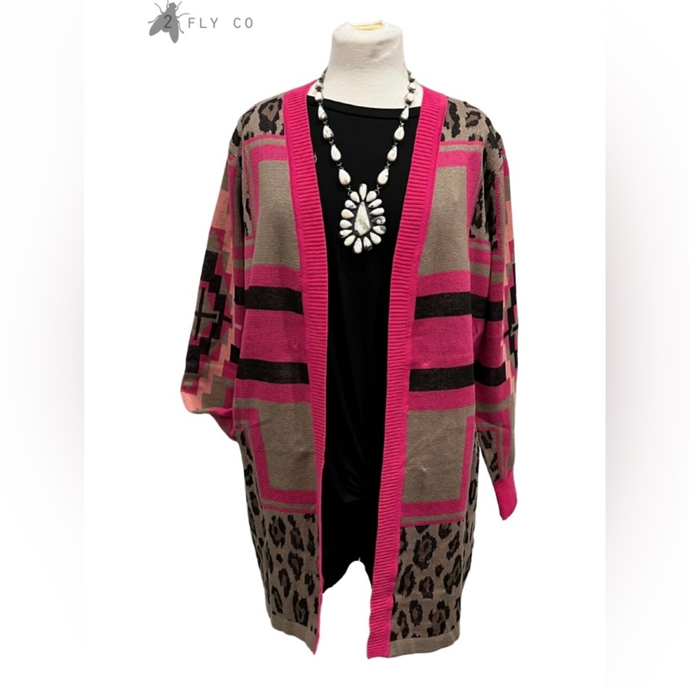 Knit Leopard Cardigan with Aztec Details